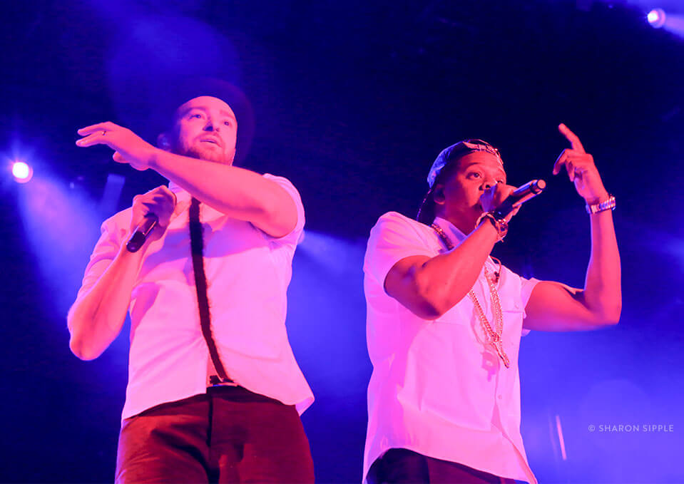 Justin Timberlake and Jay Z performing on stage at Hersheypark Stadium